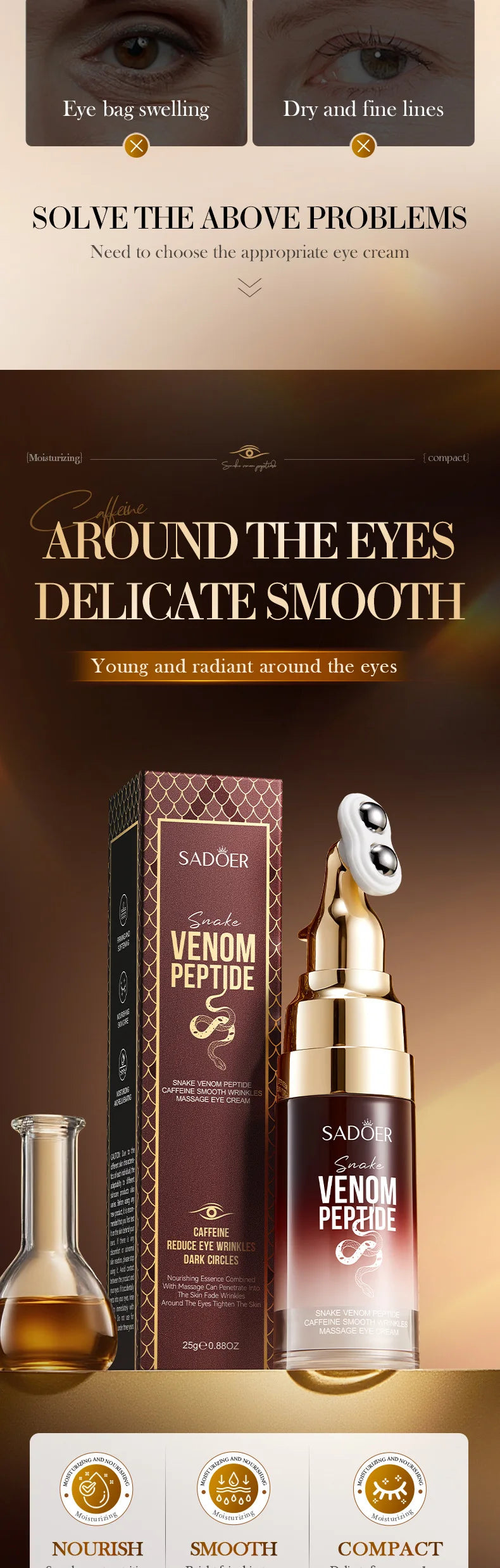 SADOER Peptide & Caffeine Massage Eye Cream | Cooling Under-Eye Care 25gEye Cream