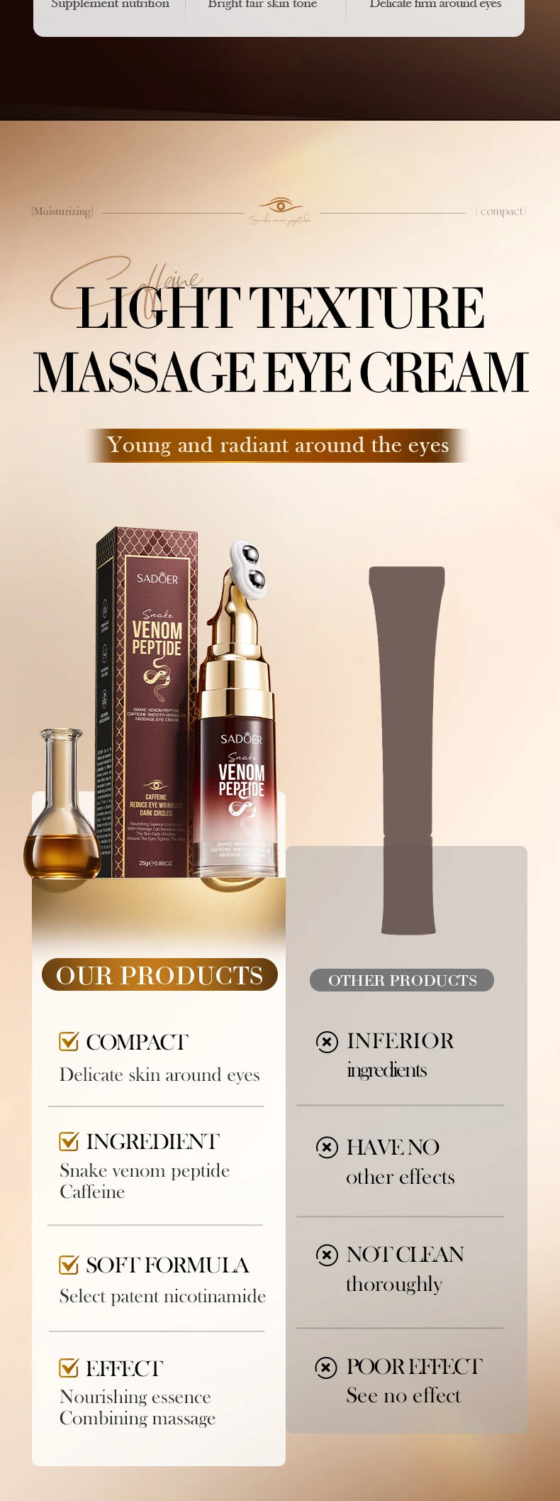 SADOER Peptide & Caffeine Massage Eye Cream | Cooling Under-Eye Care 25gEye Cream