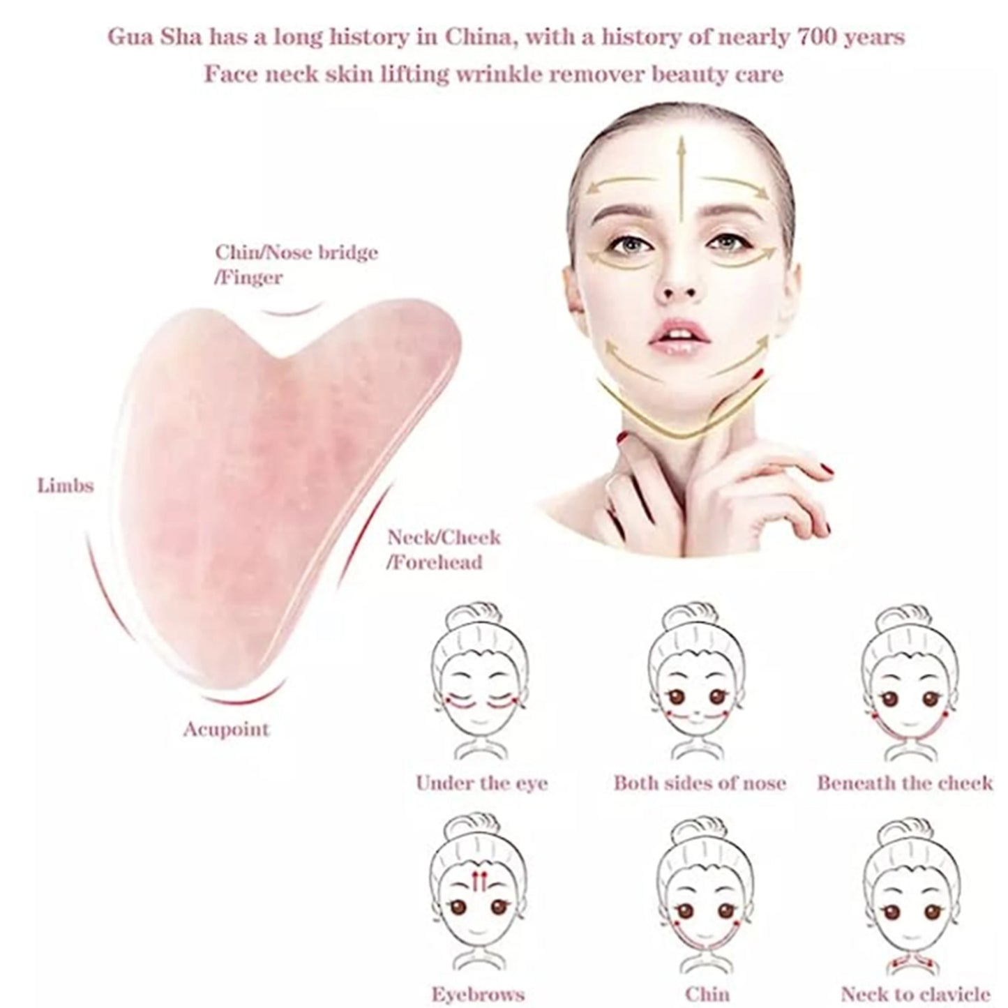 Rose Quartz Gua Sha Tool | Natural Stone Facial Massage Ritual