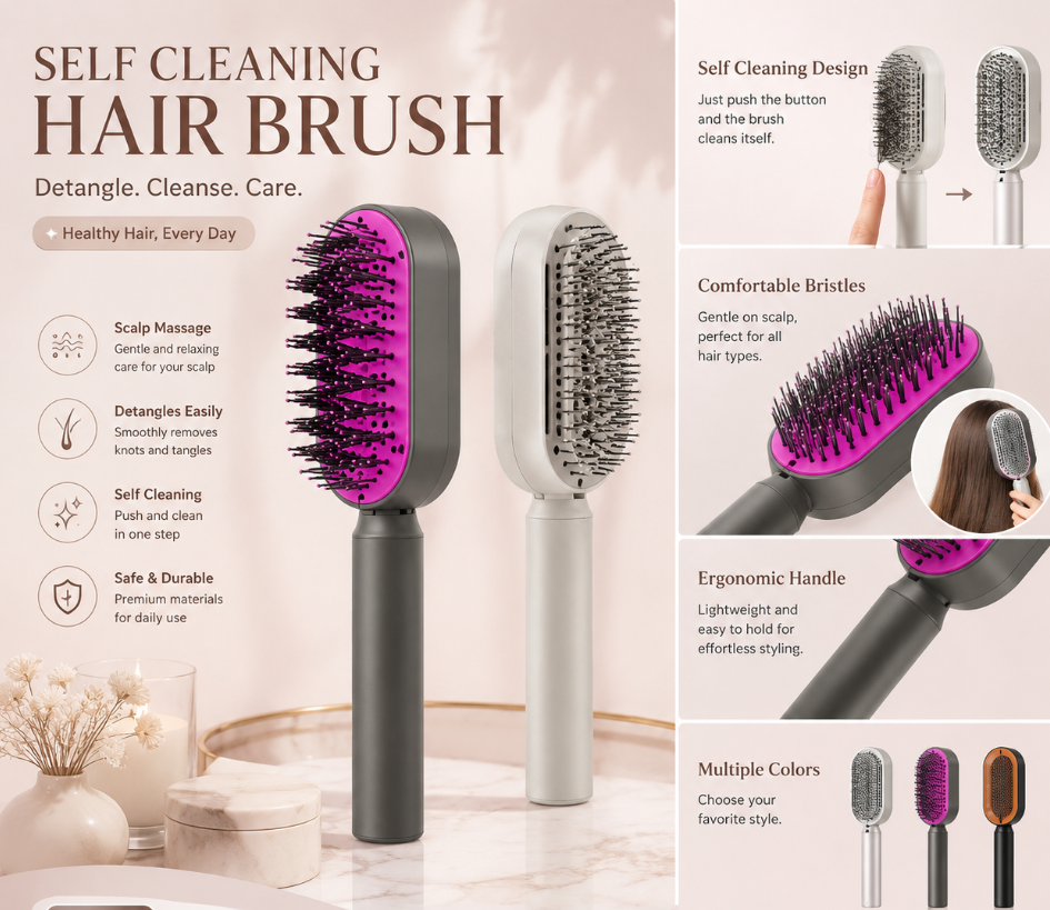 Aeternis Self-Cleaning Scalp Massage Detangling Brush